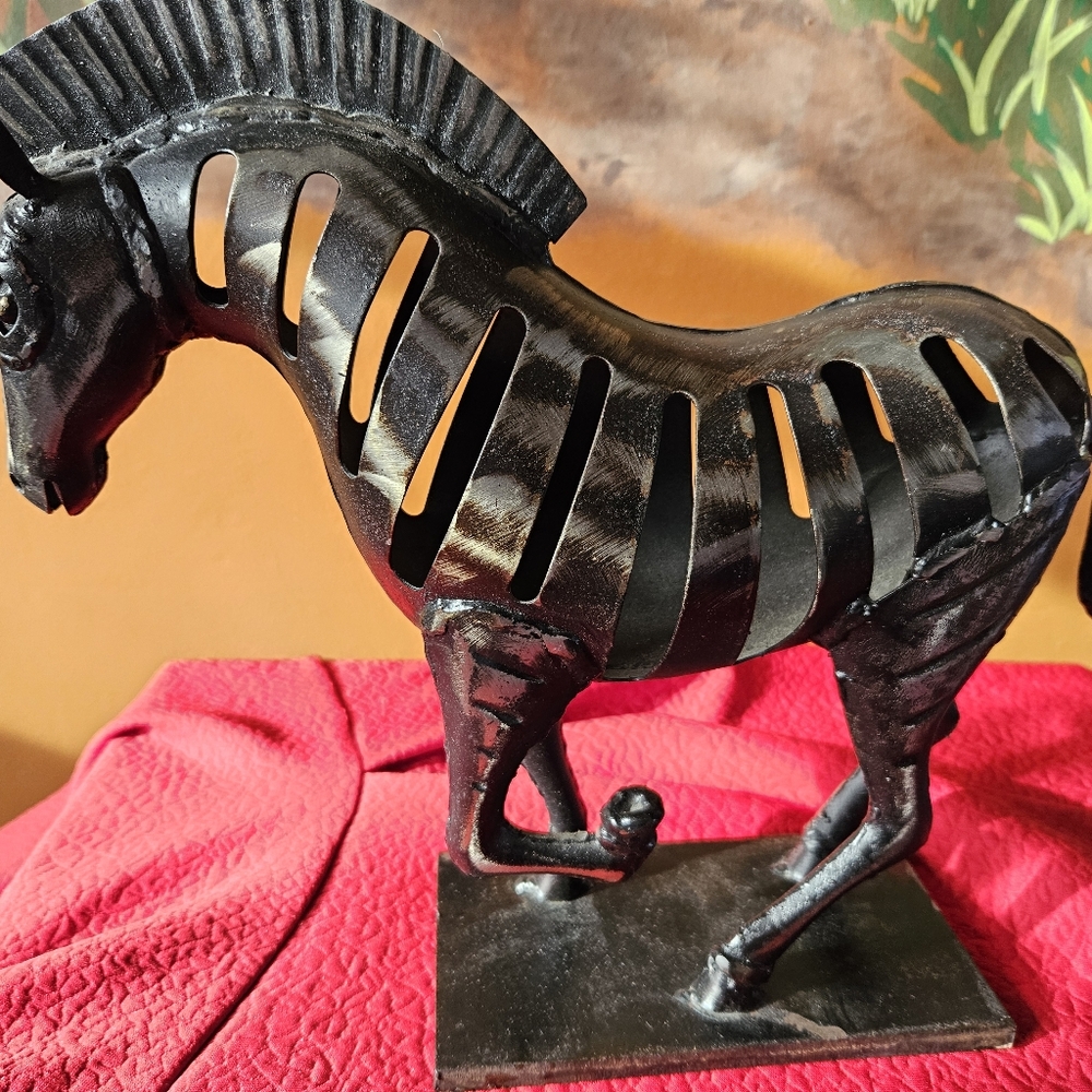 Vintage Zebra Metal Art Statue